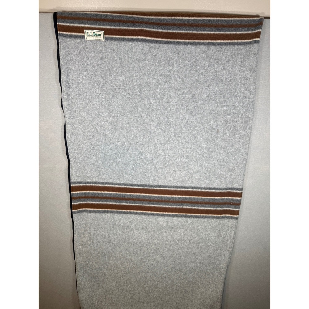 Vintage LL Bean Fleece Sleeping Bag Grey Brown Stripe Zippered Throw Bag